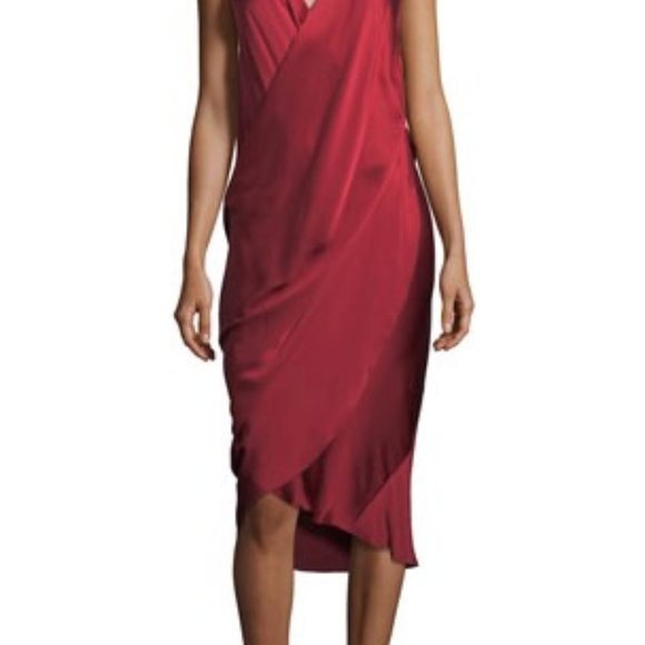 Gorgeous Urban Zen (Donna Karan) Sleeveless Draped Dark Red Silk Charmeuse Dress - Picture 4 of 15